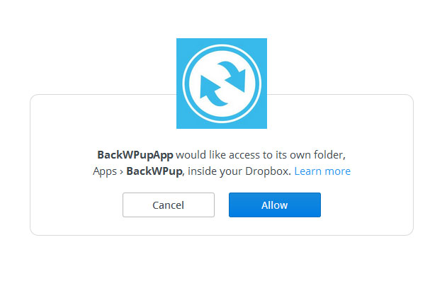 Permiso de dropbox para acceder a backwpup