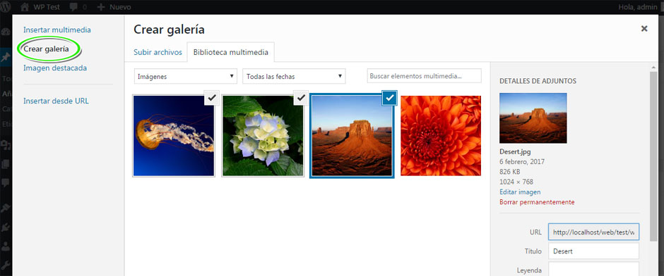 Crear nueva galería de imágenes en WordPress