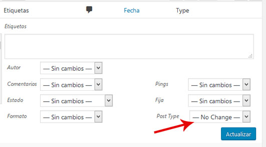 Cambiar el tipo de múltiples entradas en WordPress con plugin