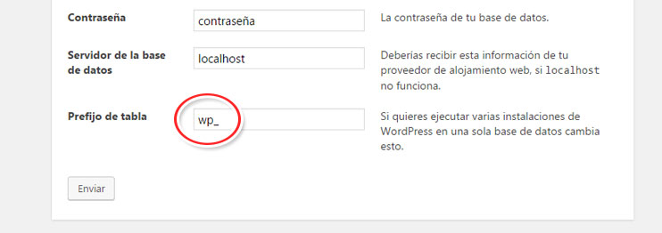 Cambiar prefijo de base de datos desde asistente de instalación de WordPress