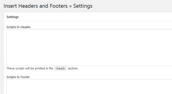 Página de ajustes del plugin Insert Headers and Footers