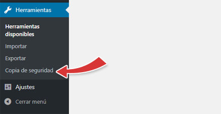 la página de configuración del backup de la base de datos de WordPress