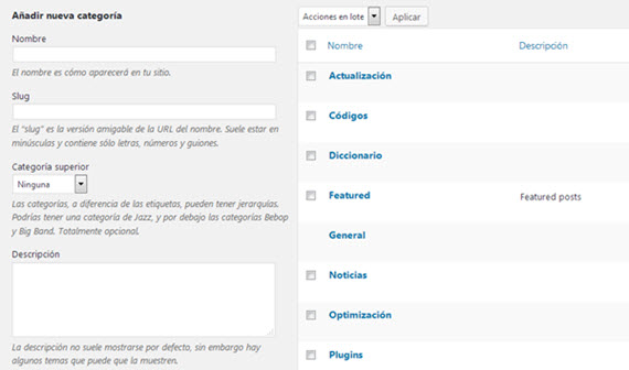 Agregar nueva categoría en WordPress