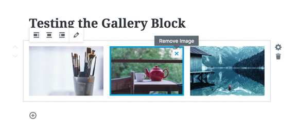 Eliminar imagen del bloque de galería en el editor de Gutenberg 1.1.0 en WordPress