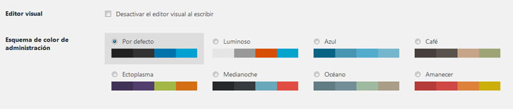 Esquemas de colores predeterminados de administración de WordPress