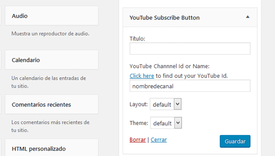 Insertar botón de suscripción de youtube con plugin Youtube Subscribe Button