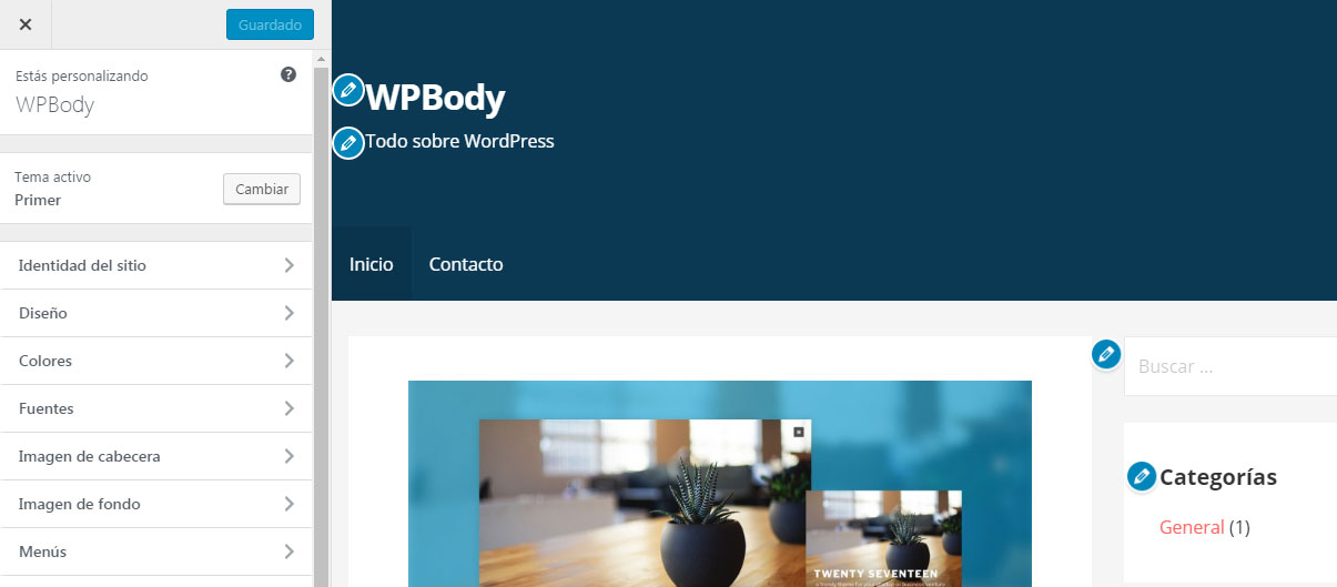 El personalizador de WordPress