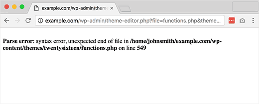como solucionar error de parse error en WordPress