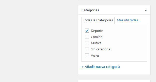 Categoría predeterminada seleccionada en el editor de entrada en WordPress