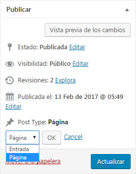Convertir tipo de entrada en WordPress de página a entrada