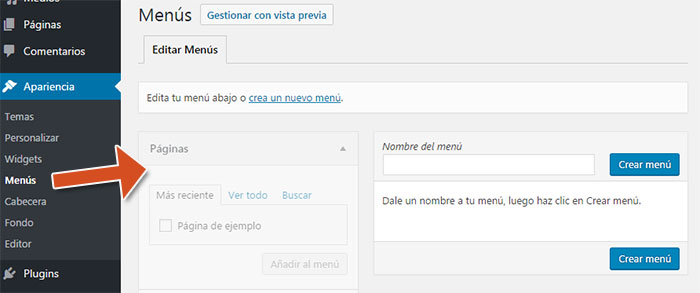 Crear nuevo menú de navegación en WordPress