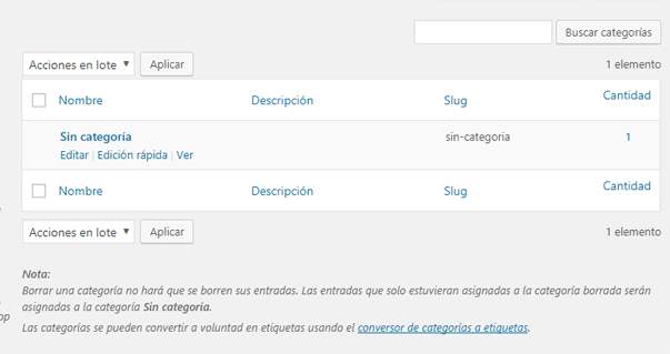 Editar nombre de categoría predeterminada de WordPress Sin categoría