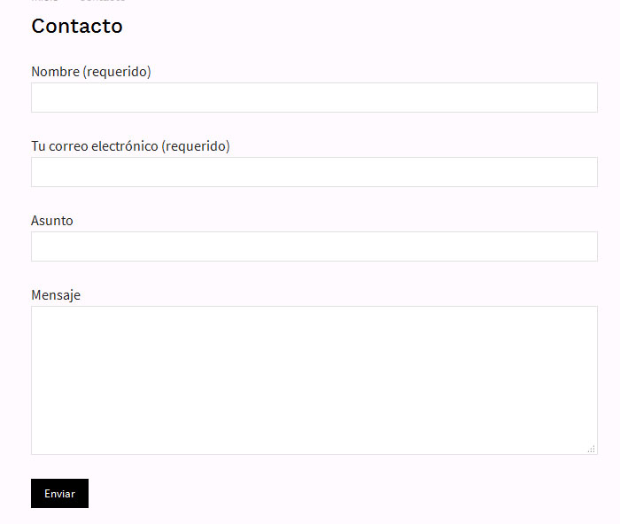 Formulario de contacto creado con Contact Form 7 en WordPress