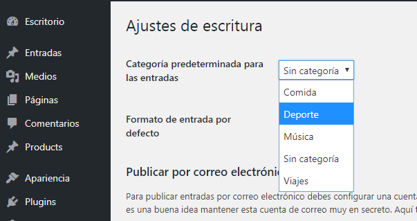 Seleccionar y elegir categoría predeterminada de entradas en WordPress