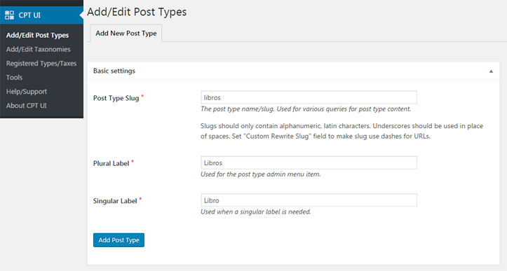 Crear nuevo custom post type en WordPress con Plugin Custom Post Type UI