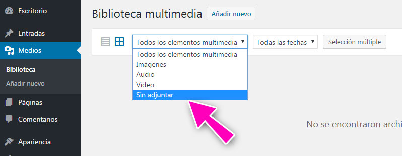 Filtrar y encontrar imágenes no usadas en WordPress