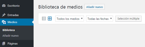 Botón añadir nuevo objeto en biblioteca de medios en WordPress