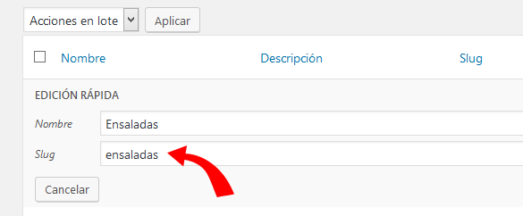 Cambiar slug del enlace permanente de categoría en WordPress