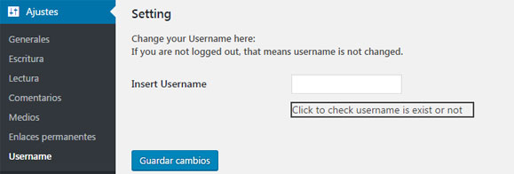 Configuración plugin Username para cambiar nombre de usuario en WordPress