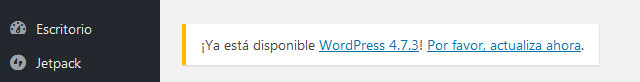 Enlace de Actualizar ahora en panel de administración de WordPress