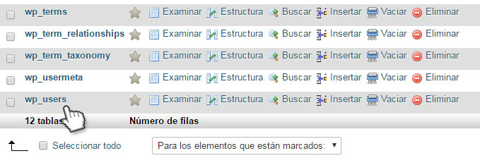 Seleccionar Tabla de Usuarios en WordPress para Restablecer Contraseña