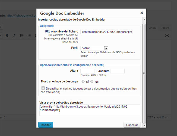 Insertar Archivos en WordPress con Plugin Google Doc Embedder
