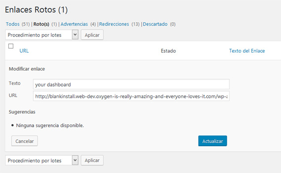 Modificar el enlace dañado en WordPress con nuevo enlace