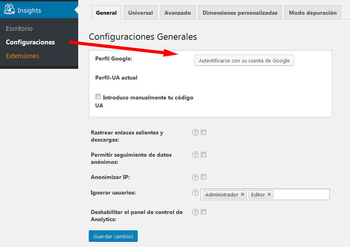 Configuración del Plugin de Google Analytics MonsterInsights