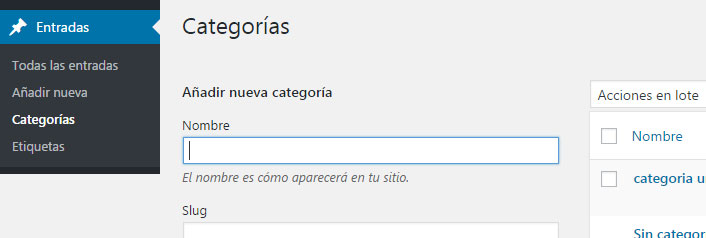 Crear nueva taxonomía de categoría en WordPress