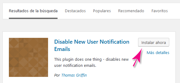 Instalar Plugin Disable New User Notificacion Emails en WordPress