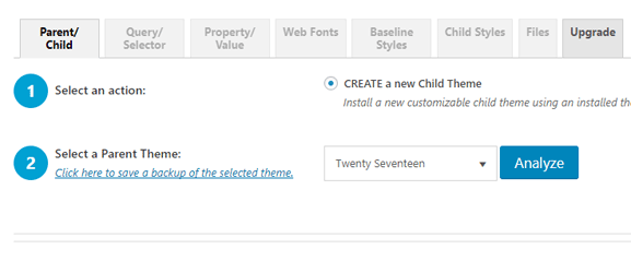 Configurar el plugin Child Theme Configurator para analizar tema de WordPress y crear tema hijo child theme