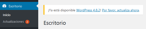 Enlace para Actualizar WordPress 4.8.2 en panel de administración