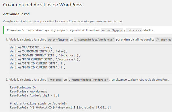 Activar la red de multisitio de WordPress con código en el archivo wp-config.php y htaccess