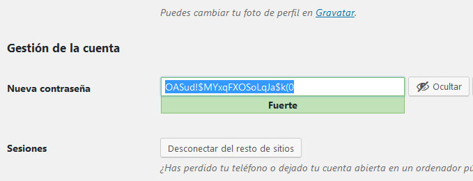 Generar nueva contraseña en el perfil de usuario de WordPress