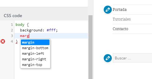 Editor de CSS mejorado con sugerencias en la versión WordPress 4.9