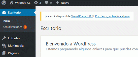 Notificación de actualización a nueva versión de WordPress