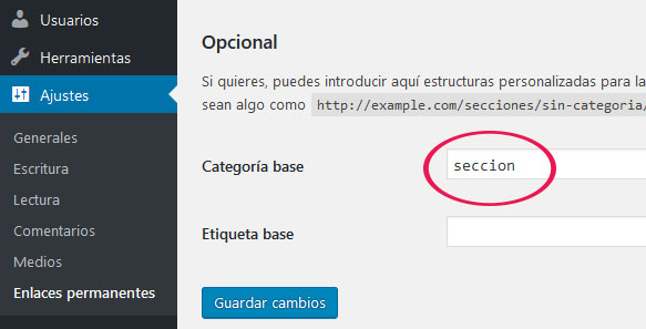 Nuevo nombre de prefijo de categoría en los enlaces permanentes de WordPress