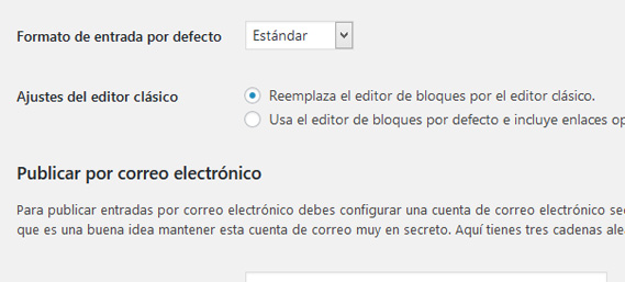 Ajustes del editor clásico del plugin Classic Editor en WordPress