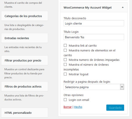 Widget de cuenta del cliente con el plugin WooCommerce My Account Widget