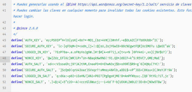 Cambiar claves y salts de WordPress en wp-config.php para mejorar la seguridad