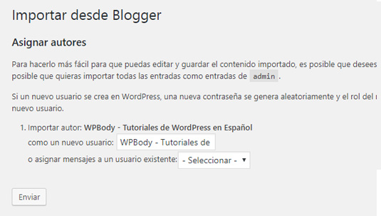 Asignar el contenido de Blogger a usuario en WordPress