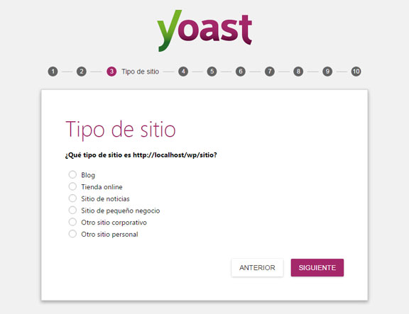Asistente de configuración del plugin Yoast SEO