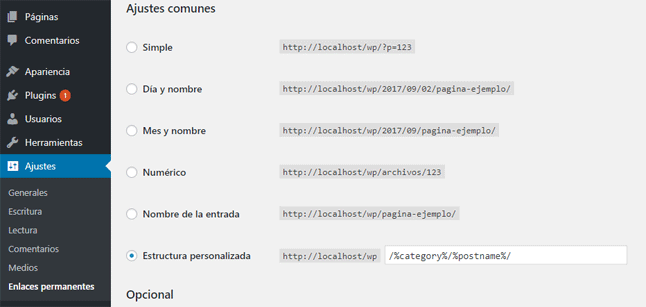 Cambiar estructura de enlaces permanentes para mostrar categoría en enlace de entrada de WordPress