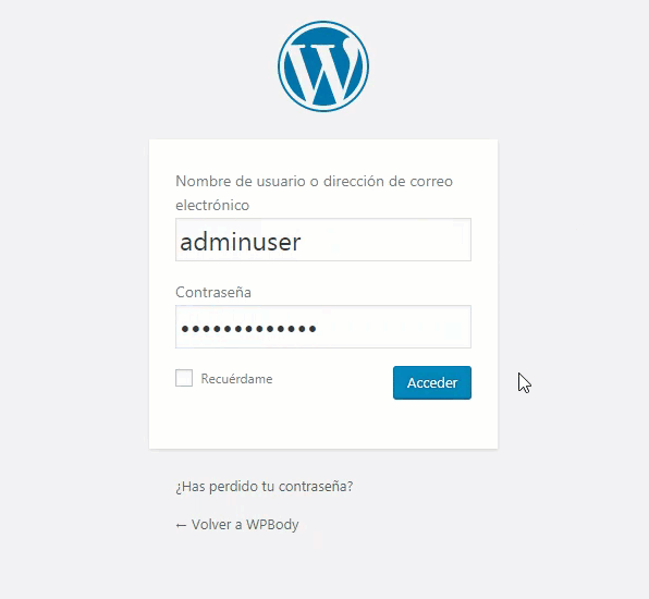 Efecto de vibración y sacudida en formulario de acceso login de WordPress