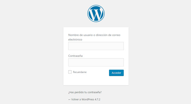 Formulario de ingreso al panel de administración de WordPress wp-login