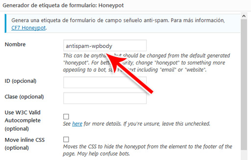 Insertar etiqueta de Honeypot en el formulario de contact de Contact Form 7 para combatir Spam en WordPress