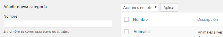 Asignar nombre de nueva categoría en WordPress