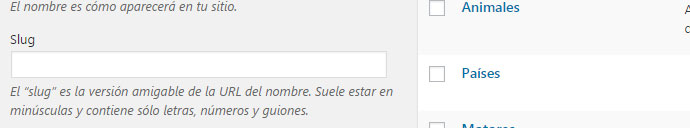 Asignar slug de categoría nueva en WordPress