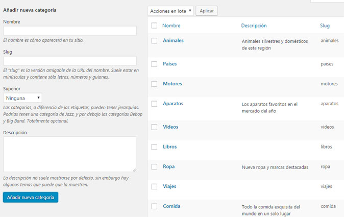 Crear nueva categoría en WordPress desde panel de administración