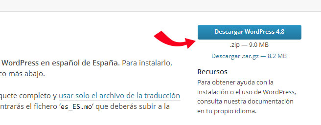 Descargar última versión de WordPress desde sitio oficial